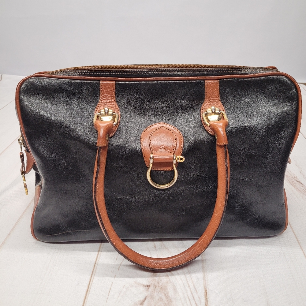 Vintage Aldo Ripani leather satchel bag purse black brown travel bag